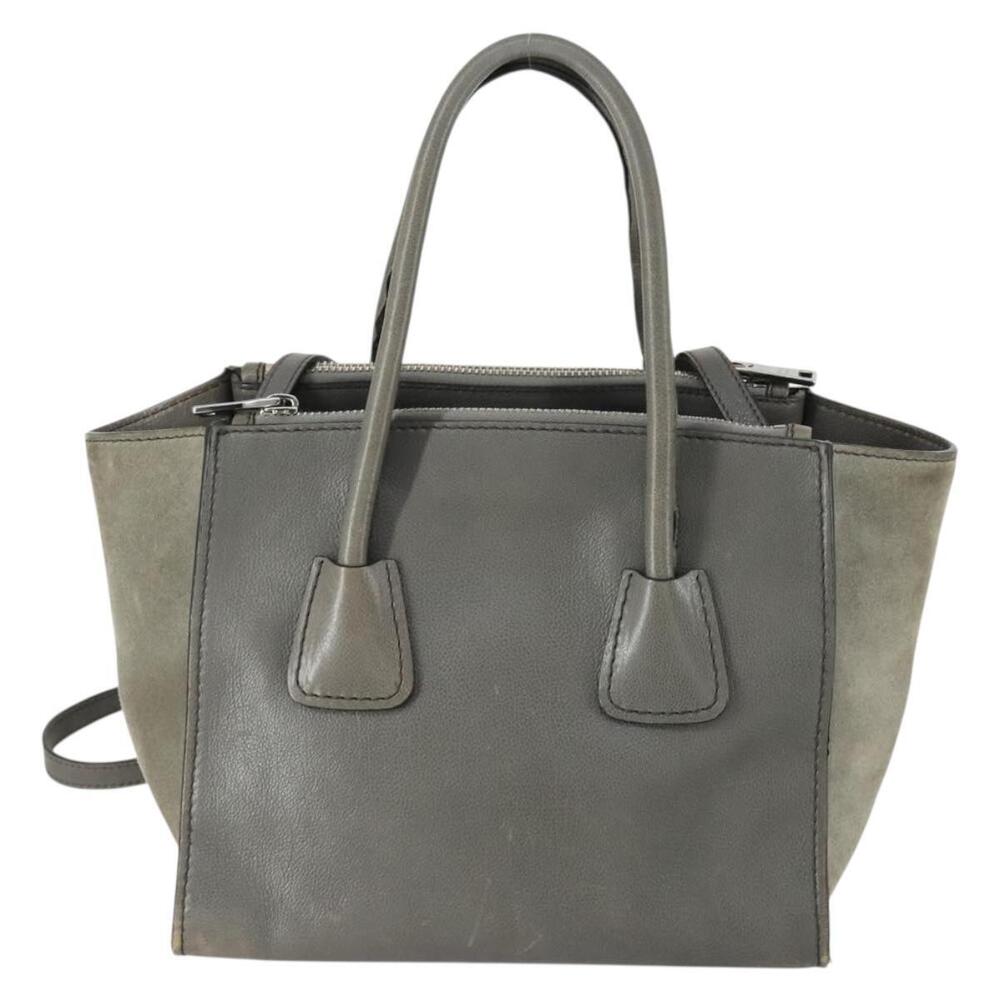 PRADA Studs Hand Bag Suede Leather 2way Gray Silver Auth BA8646 - Picture 2 of 16